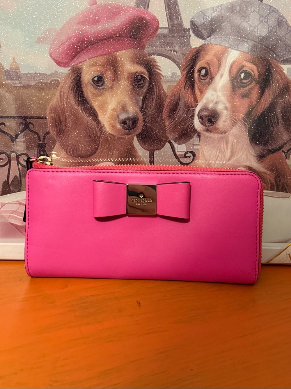 Kate Spade ♠️ Hot Pink Storybook L-Zip Wallet EUC